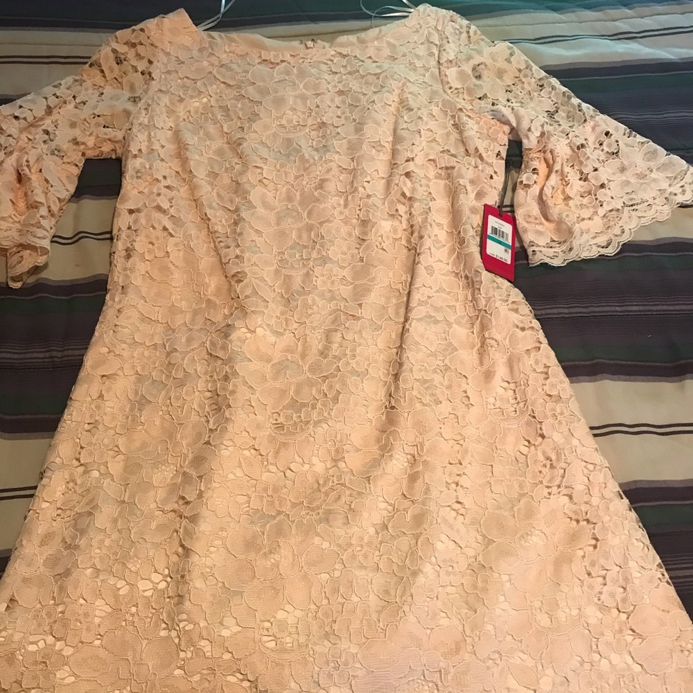 Blush pink lace dress